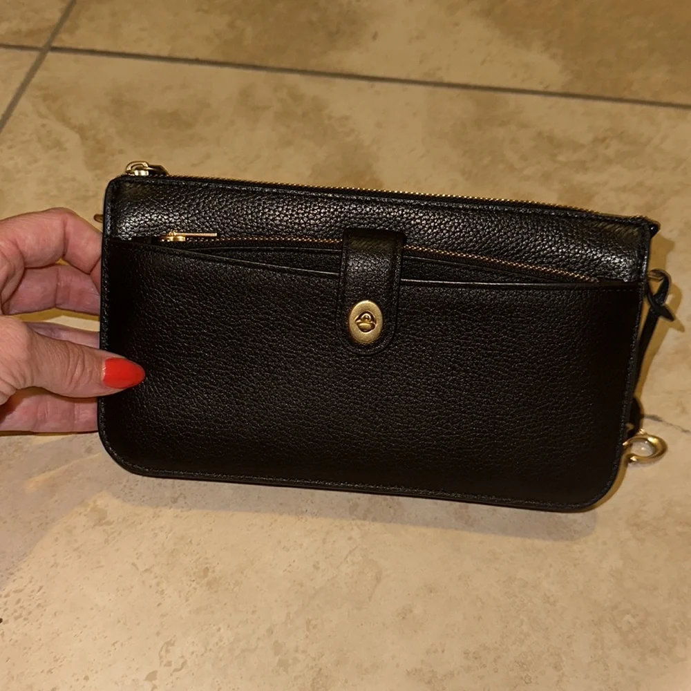 Coach Pebbled Leather Black Crossbody Wristlet - Picture 8 of 14